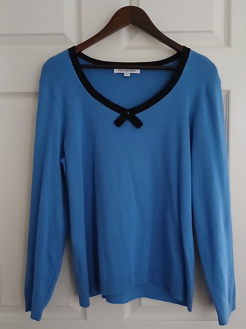Mercer Street Studio Light Blue Sweater with Black Trim